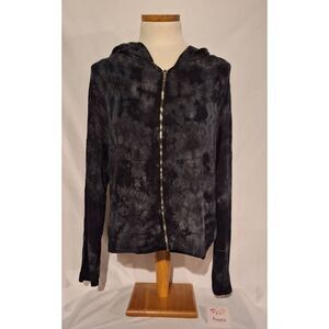 Baea‎ Womens Tie Dye Zip Hooded Jacket Spooky Soft Black Size Medium NEW